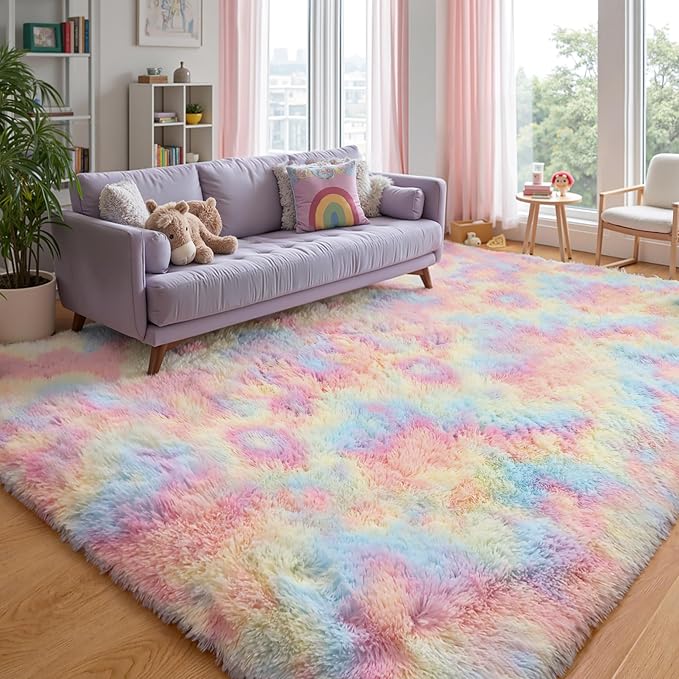 Fluffy 8x10 Large Area Rugs for Girls Bedroom Living Room, Rainbow Soft - Image 6