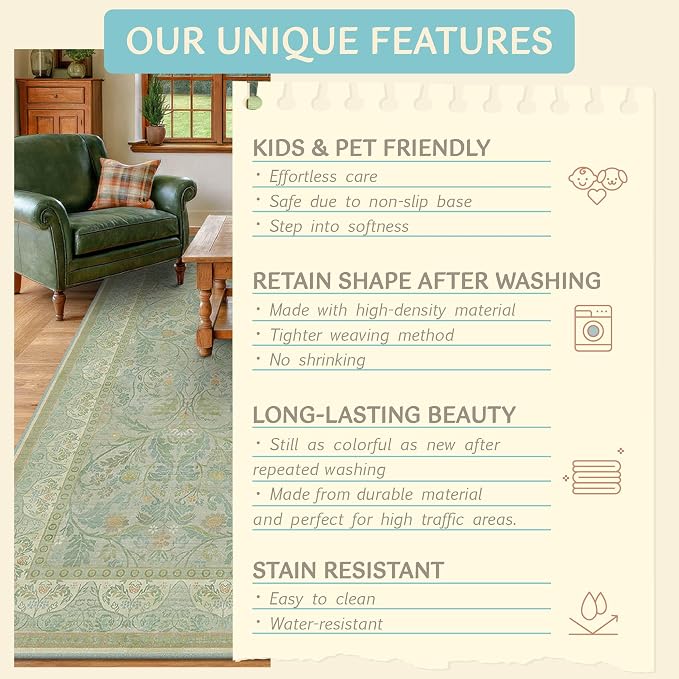 Washable Bathroom Runner Rug 2x5 Non Slip, Sage Green Small Throw Rug - Image 7