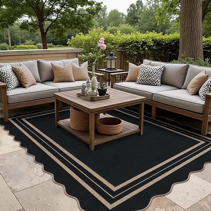 Scalloped 5x7 Rug for Living Room, Easy Jute Washable Outdoor Patio Carpet - Image 3