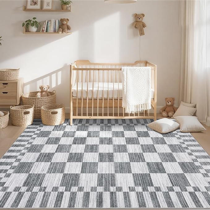 GarveeHome Grey Checkered Rug, Washable 3x5 Rug Non Slip - Image 9