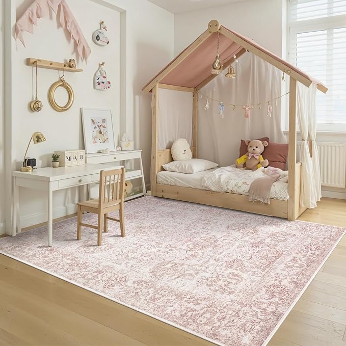 Rugxara 5x7 Washable Area Rug for Living Room & Bedroom, Large Light Pink Rugs by Rugxara