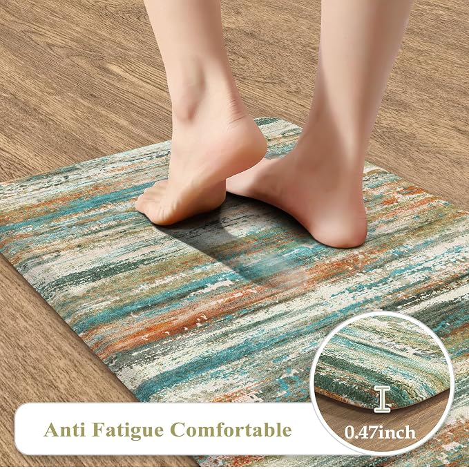 KIMODE Kitchen Mats Cushioned Anti Fatigue 17"x47"+17"x29", Abstract Farmhouse - Image 2