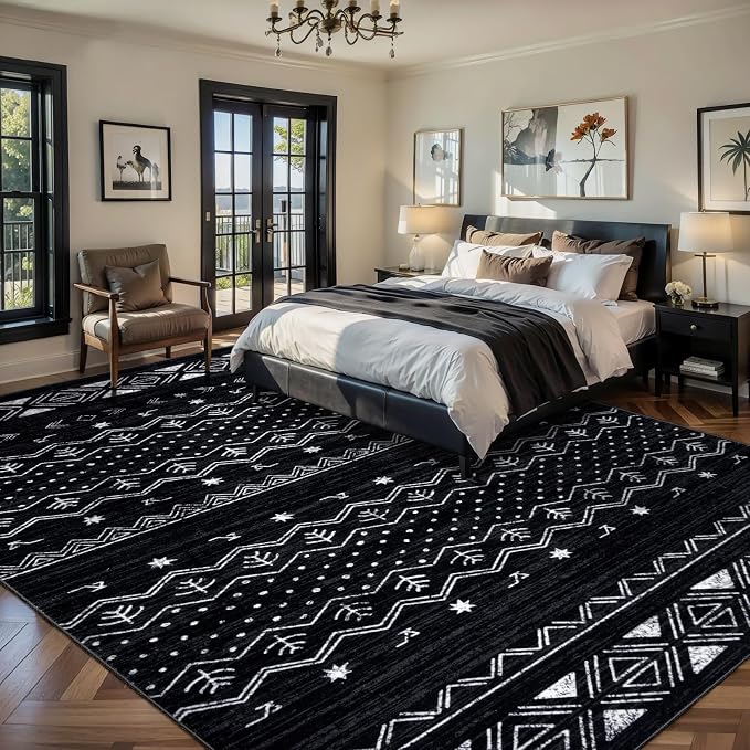 SERISSA 7x10 Area Rugs for Living Room, Washable Non-Slip Black and White Boho - Image 2