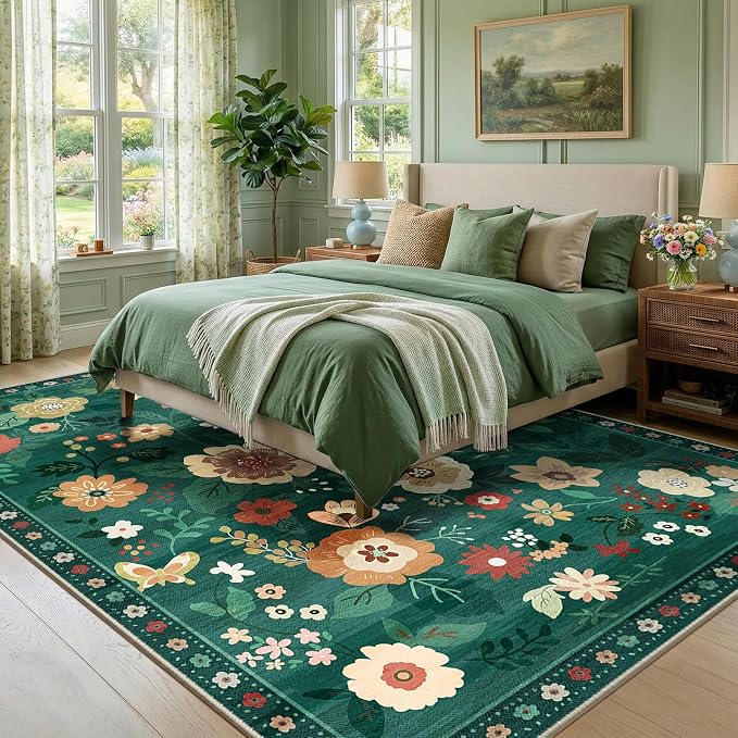 RELEANY Floral 6x9 Area Rugs Washable Print Boho Cute Carpet Non Slip Flower - Image 2