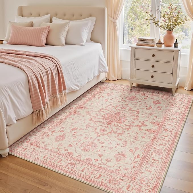 RELEANY Area Rugs 4'x6' Washable Non-Slip, Floral Vintage Distress Medallion - Image 2