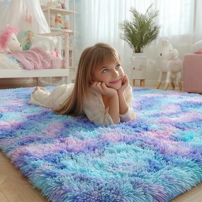 PAGISOFE Cute Kawaii Rugs for Girls Bedroom, 5x8 Rainbow Purple Area Rug - Image 3
