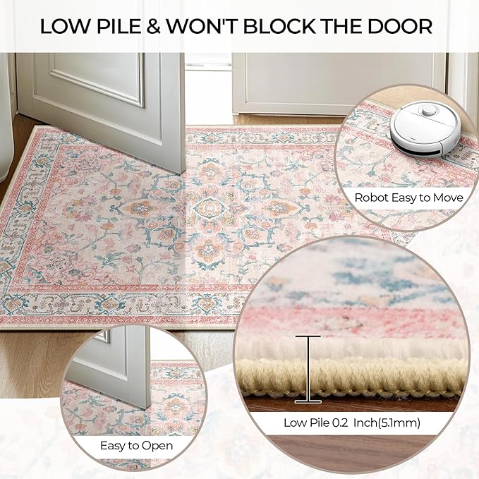 CAPALOCA Machine Washable Rugs Nursery Rug 2x6 Cute Girl Non Slip Low Pile - Image 5