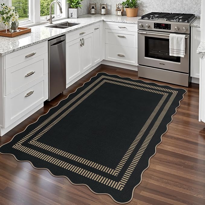 Scalloped Modern Easy Jute Carpet, 4x6 Outdoor Patio Washable Area Rug - Image 8