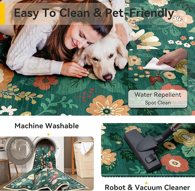 RELEANY Floral 4x6 Area Rugs Washable Print Boho Cute Carpet Non Slip Flower - Image 3