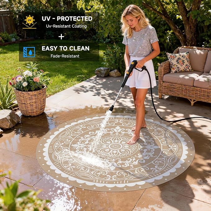 Pauwer Waterproof Outdoor Rug 6ft, Reversible Plastic Straw Patio Camping Rug - Image 4