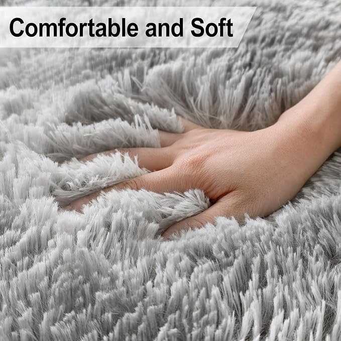 8x10 Area Rugs for Living Room Soft Fluffy Grey and White Rug for Bedroom Under - Image 4