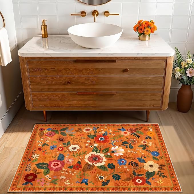 RELEANY Floral 2x3 Area Rugs Washable Print Boho Cute Carpet Non Slip Flower - Image 6