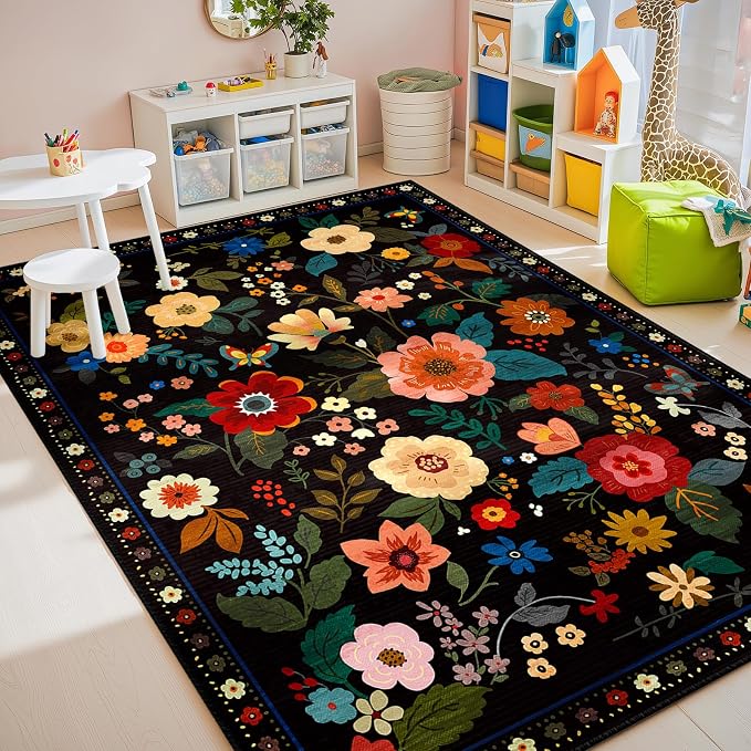 RELEANY Floral 5x7 Area Rugs Washable Print Boho Cute Carpet Non Slip Flower - Image 9