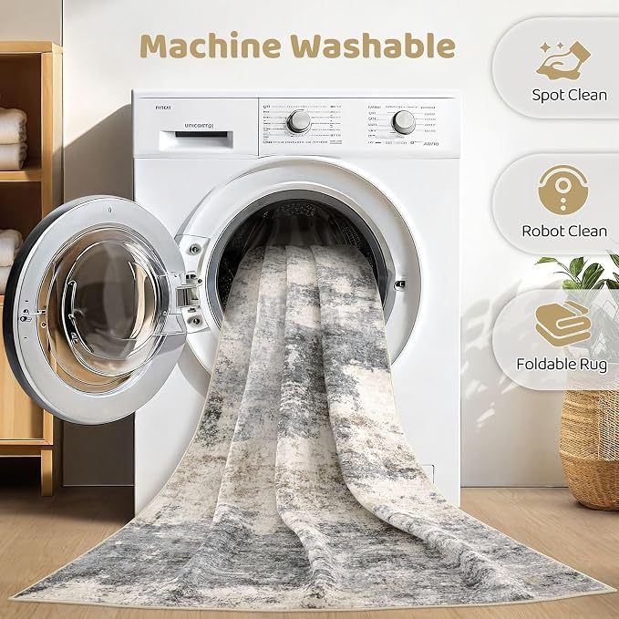 10x12 Area Rug Living Room: Washable Large Abstract Modern Soft Rug Stain - Image 2
