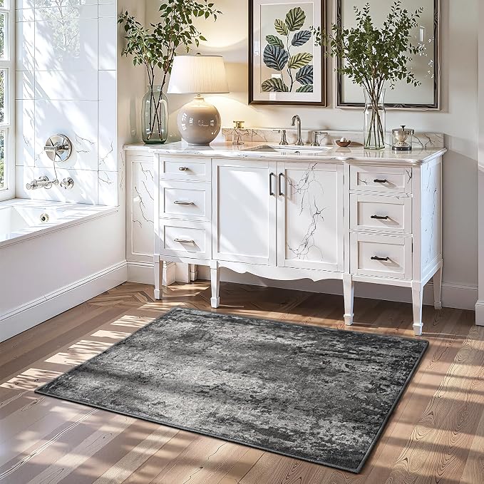 Entrance Rugs Indoor 2x4 Black Entry Rug Washable Abstract Black Small Area Rug - Image 4