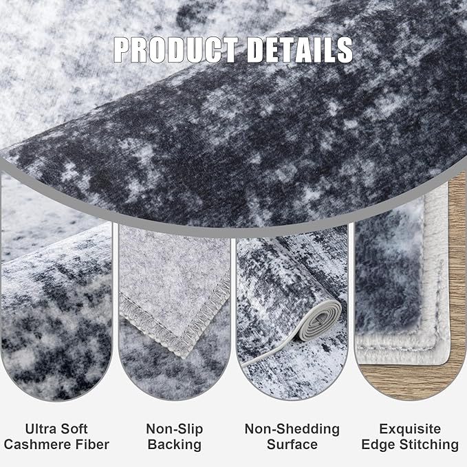 Round Area Rug for Living Room: 8 ft Washable Modern Abstract Soft Thin Rug - Image 6