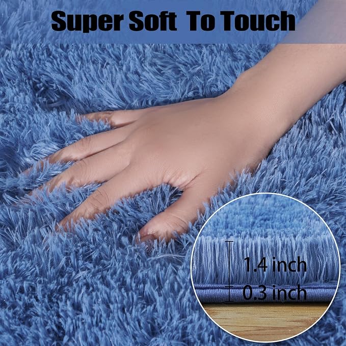 qulint 4x6 Rug for Bedroom, Fluffy Small Blue Carpet for Living Room Soft Shag - Image 2