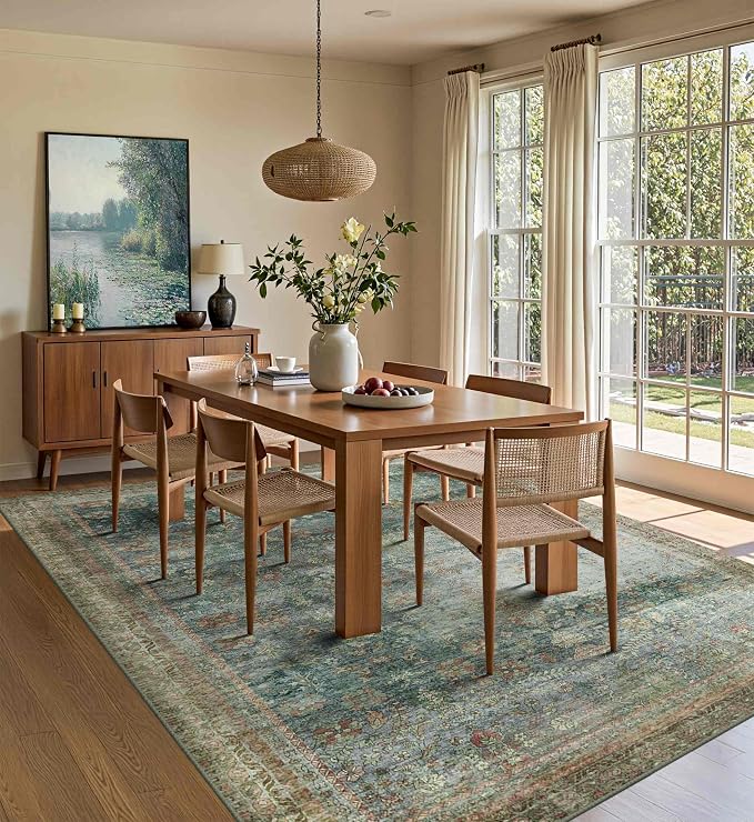 Latte&Fog 5x7 Area Rugs for Living Room, Vintage Green Washable Rug, Floral - Image 5