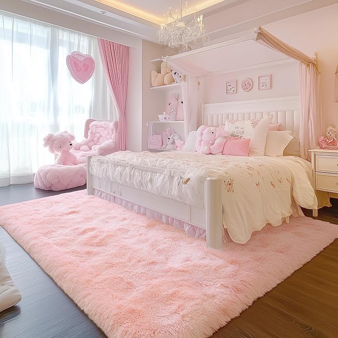 PAGISOFE Pink Rugs for Girls Bedroom 4x6 Ft Fluffy Cute Girls Room Decor - Image 6