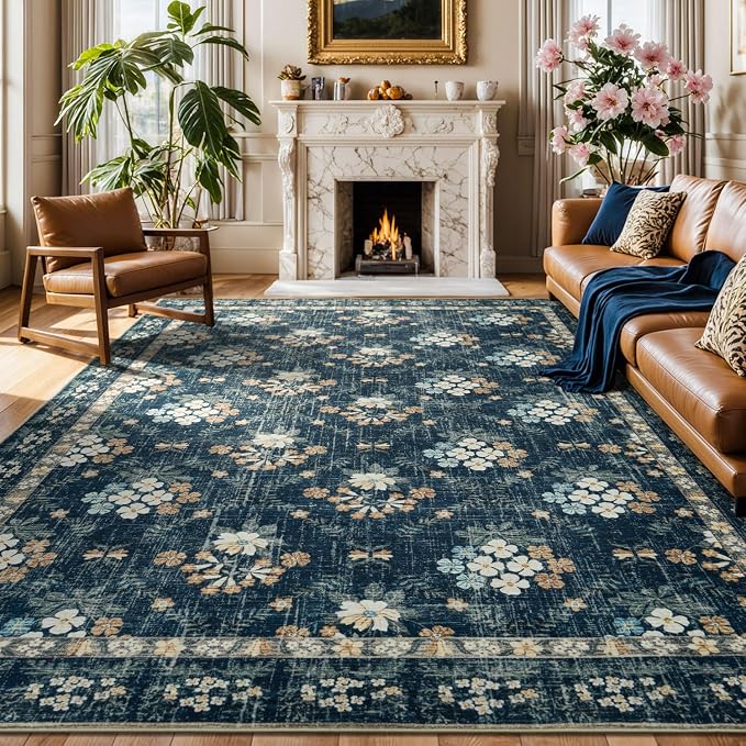 Lessymo Floral Living Room Rug 8x10 Area Rugs, Vintage Washable Rugs - Image 3