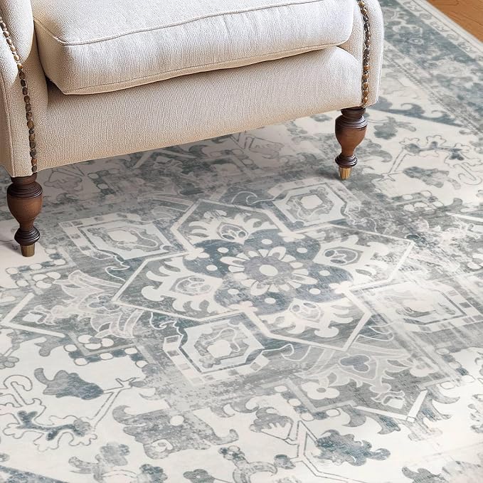 Rugxara 10x14 Extra Large Washable Area Rug, Soft Neutral Vintage Boho Rug - Image 8