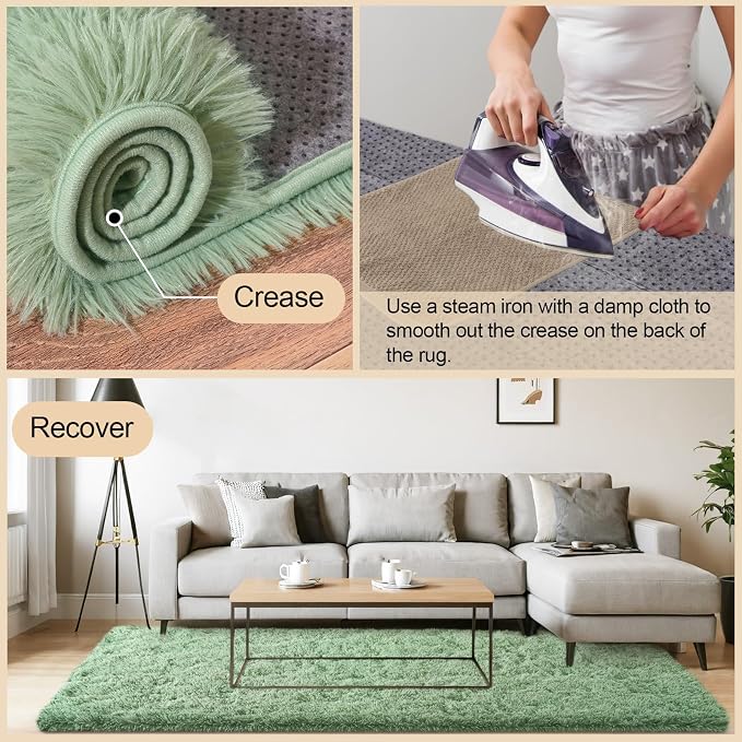 Mugorn Green Rugs for Bedroom, 2x3 Feet Fluffy Area Rugs for Living Room - Image 4