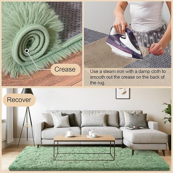 Mugorn Green Rugs for Bedroom, 3x5 Feet Fluffy Area Rugs for Living Room - Image 4