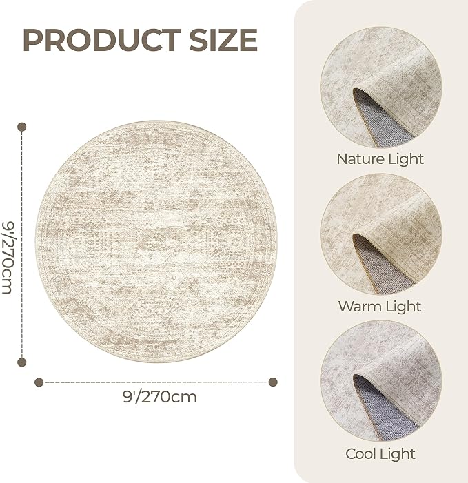Round Rug 9ft, Washable Circle Rug - Image 2
