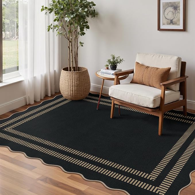 Scalloped Modern Easy Jute Carpet, 4x6 Outdoor Patio Washable Area Rug - Image 7