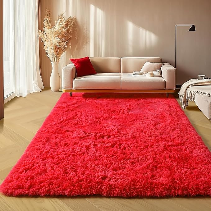 ONASAR Red Rugs for Living Room Bedroom, 5x8 Fluffy Bedside Area Rug, Soft by ONASAR