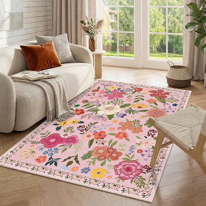 Latte&Fog Pink 4x6 Washable Rug - Image 4