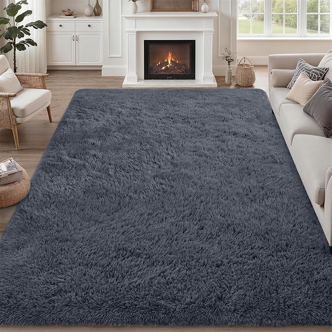 Fluffy Area Rugs 9x12 Living Room Bedroom: Ultra Soft Shag Rug Upgrade Non-Slip by Luxturiy