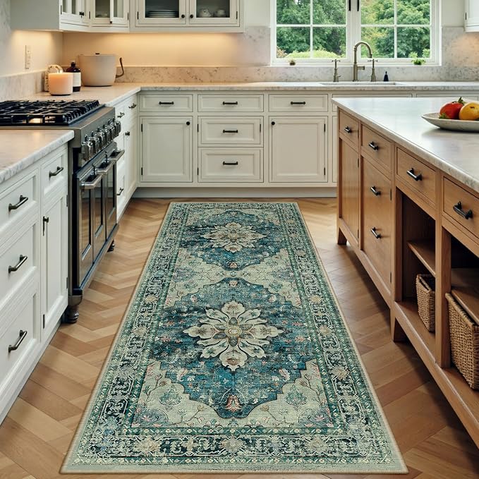 RELEANY Area Rugs Runner 3'x6' Washable Non-Slip, Floral Vintage Distress by RELEANY
