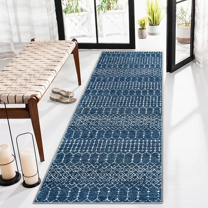 Lahome Moroccan Blue Runner Rug 2x6 Rug Non-Slip Stain Resistant Kitchen Rug by Lahome
