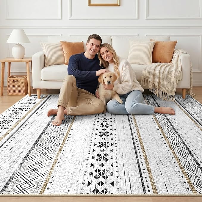 BESTSWEETIE 8x10 Area Rugs for Living Room Washable Moroccan Farmhouse Neutral - Image 2