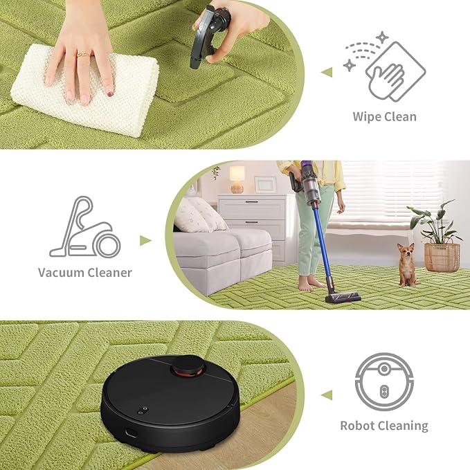 5x7 Green Washable Area Rug for Bedroom Living Room, Modern Geometric Shag - Image 6