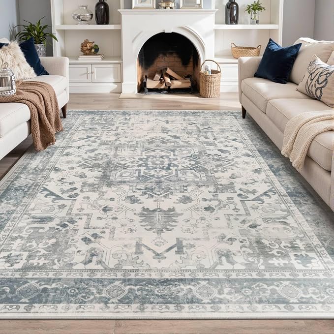 Rugxara 6x9 Washable Area Rug for Living Room, Neutral Vintage Large Boho Rugs by Rugxara