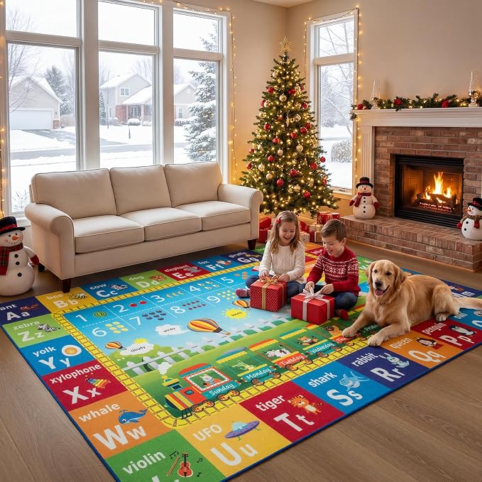 Unirea 8x10 Kids Rug for Playroom Classroom Bedroom, Washable Educational Play - Image 2