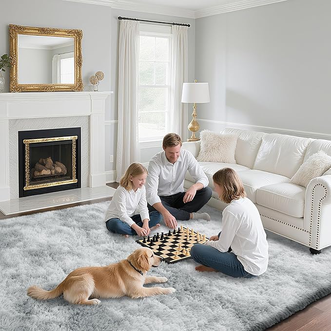 yongyangjuxin Fluffy Rug Shag Area Rug, Mottling Grey 9x12 Area Rugs - Image 4