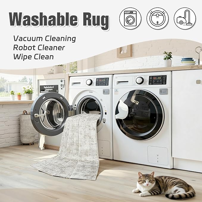 Area Rug 8x10 Living Room Rug Washable: No-Slip Abstract Soft Thin Large Light - Image 2
