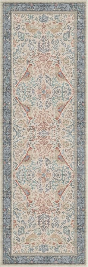 Red Blue Cream Vintage 2x6 Hallway Runner Rug - Image 7