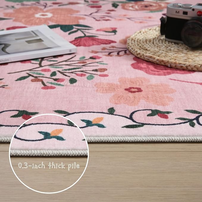 Rugcomf Round Rug 6ft Washable Circle Rug Non Slip Low Pile Boho Floral Small - Image 4