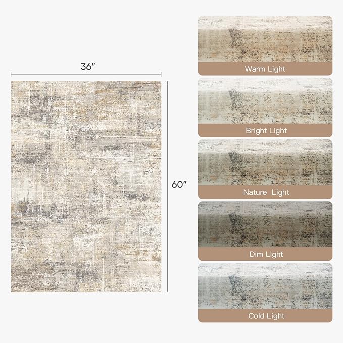 Lofus 3x5 Area Rug for Entryway, Washablee Soft Rugs for Bedroom, Living Room - Image 2