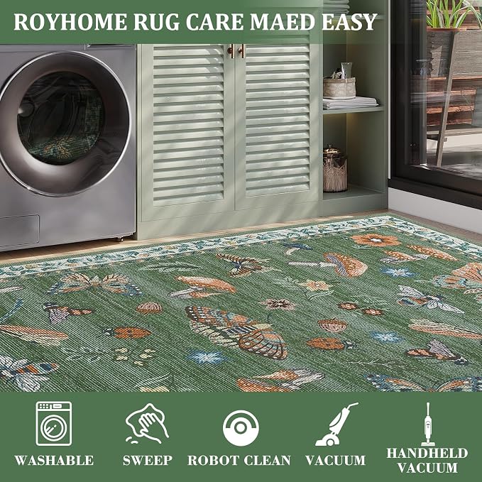 Mushroom 10x13 Area Rug for Living Room Washable Non Slip Forest Soft Low-Pile - Image 4