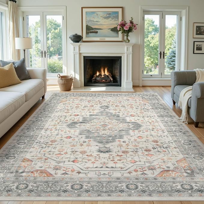 Rugxara 8x10 Washable Area Rug for Living Room, Vintage Neutral Extra Large - Image 3