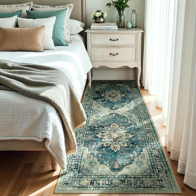 RELEANY Area Rugs Runner 3'x8' Washable Non-Slip, Floral Vintage Distress - Image 2