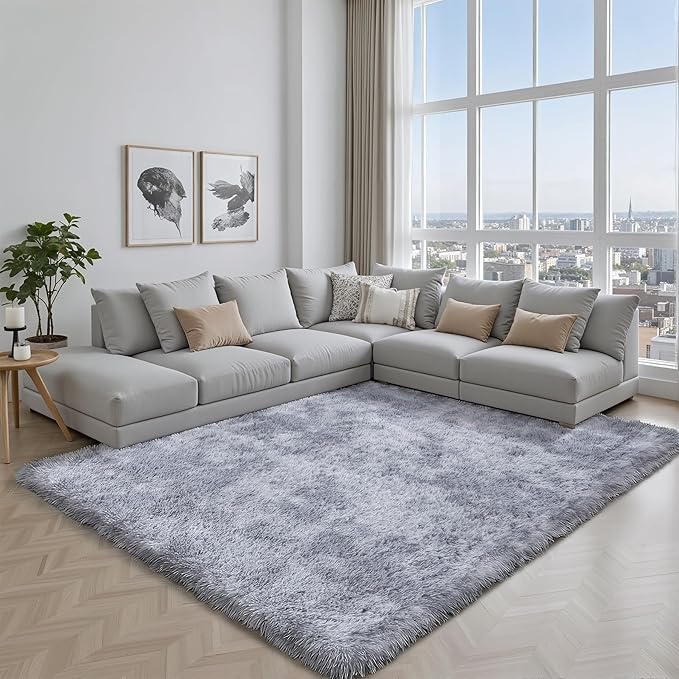 Area Rug for Living Room Bedroom: 5x7 Light Grey Soft Fluffy Shag Upgrade - Image 3
