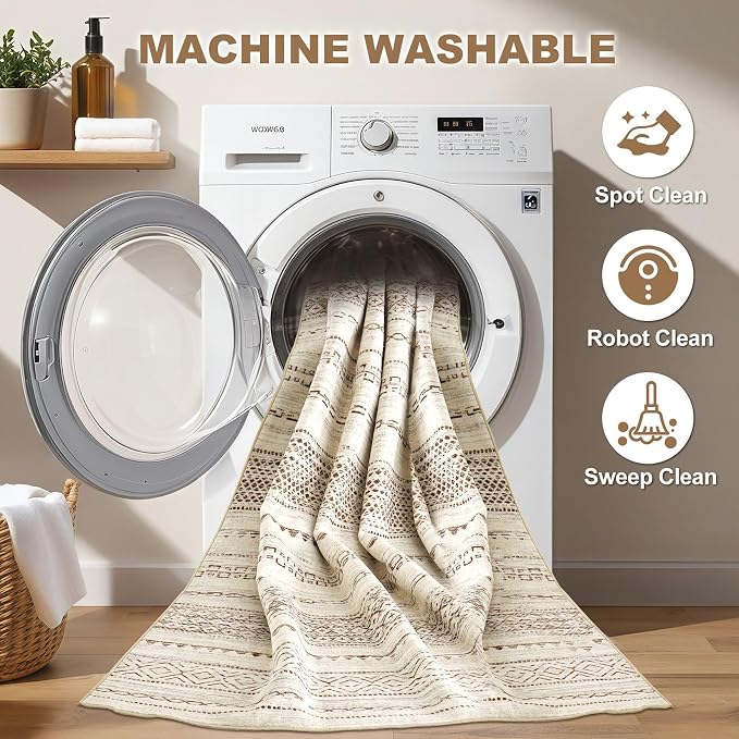 Nakagishi 5x8 Area Rug Living Room: Washable Boho Large Neutral Modern Soft - Image 2