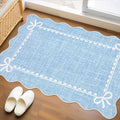GarveeHome Scalloped Bow Rug for Kitchen Floor, Solid Blue Rug for Dorm by GarveeHome