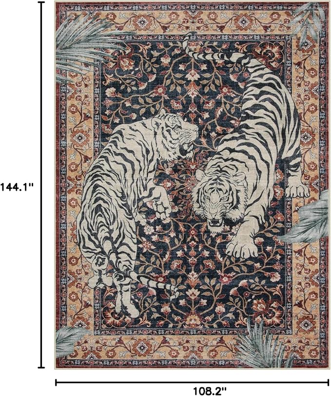 Moynesa Tiger Washable Area Rug, 9x12 Living Room Rug, Vintage Non Slip Large - Image 2
